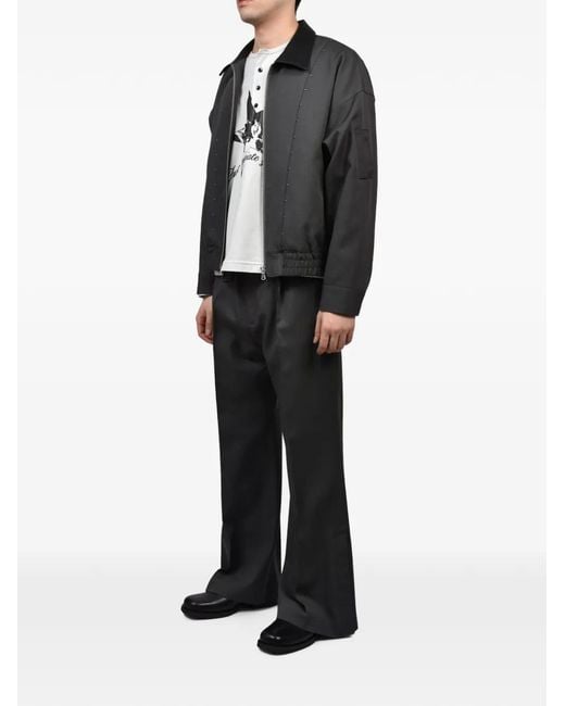 CEDARWOOD Gray Studded Wool Bomber Jacket for men