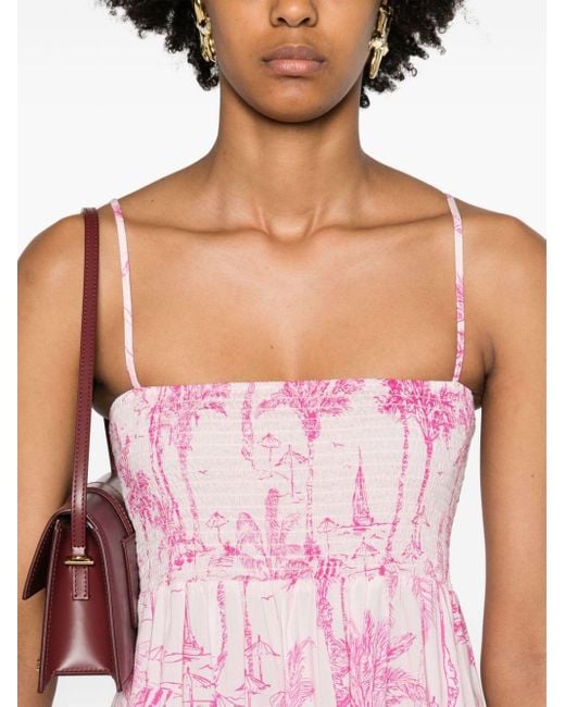Mc2 Saint Barth Pink Jemma Palm-tree Print Maxi Dress