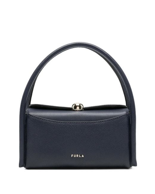 Furla Blue Mini Nicole Grained-Leather Boston Bag