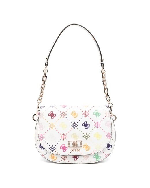 Guess White Logo-Plaque Shoulder Bag