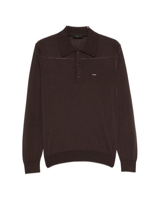 Prada Brown Logo-Embroidered Knitted Polo Shirt for men