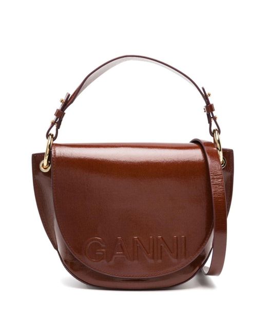 Ganni Brown Banner Saddle Shoulder Bag