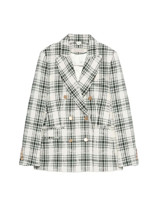 IMROSKA White Double-Breasted Plaid-Pattern Jacket