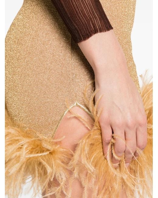 Oseree Natural Feather-Trim Mini Skirt
