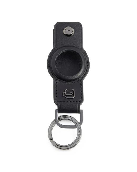 Piquadro Black Leather Airtag Keychain for men