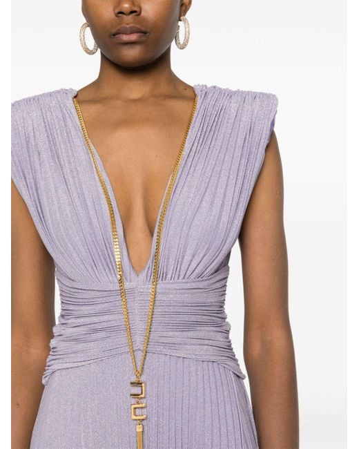 Elisabetta Franchi Purple Necklace-detail Pleated Maxi Dress