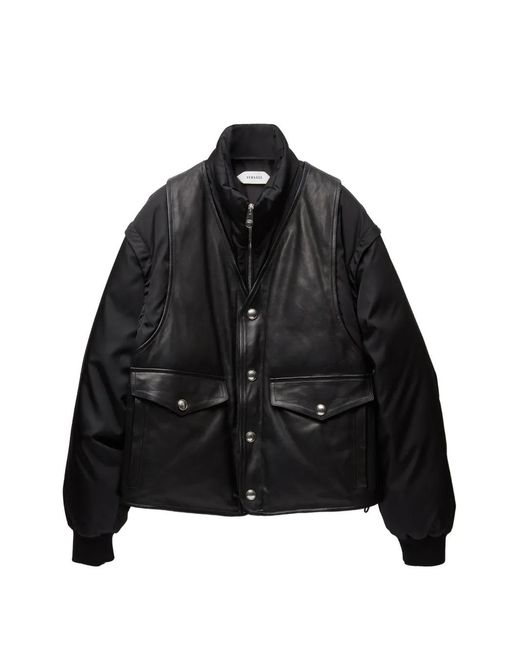 Versace Black Leather & Nylon Padded Blouson for men