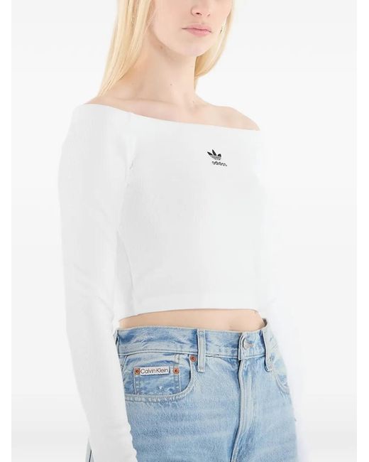 Adidas White Ess Rib Ls T-Shirt