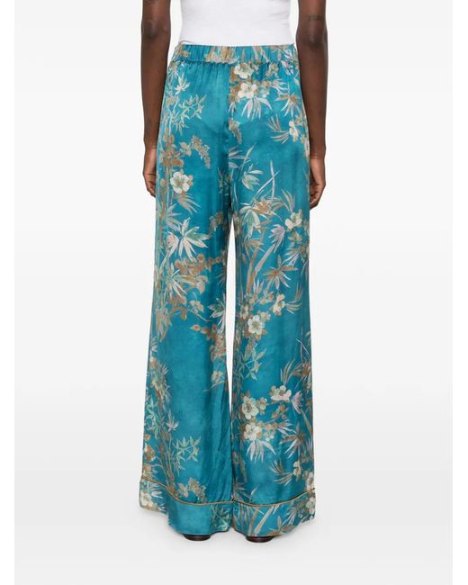 Forte_forte Blue Floral-Print Silk Palazzo Pants