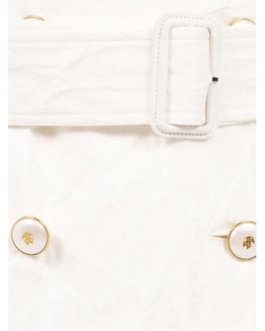 Roberto Cavalli White Trench Croisé Et Ceinturé À Motif Léopard