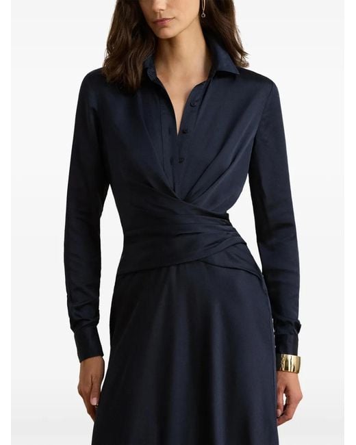 Ralph Lauren Blue Aniyah Pleated Crisscross Gown