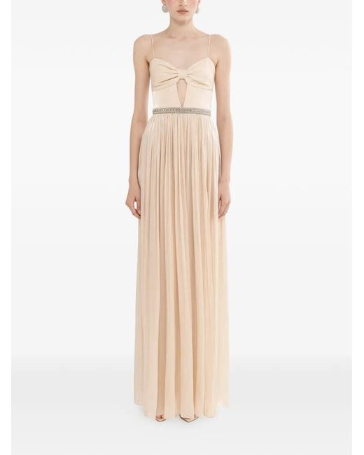 Nissa Natural Crystal-Detail Chiffon Maxi Dress