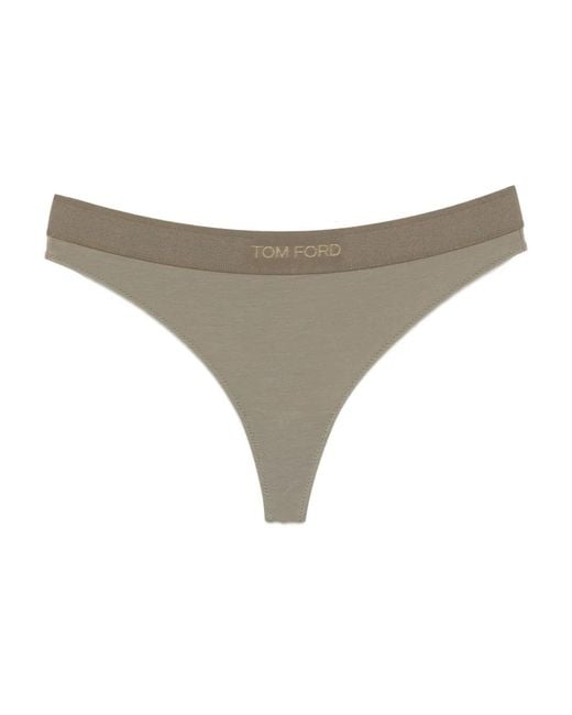 Tom Ford Gray Logo-Embroidered Thong