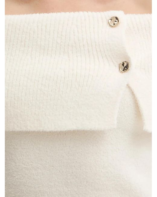 Morgan White Off-Shoulder Button-Detail Mini Dress
