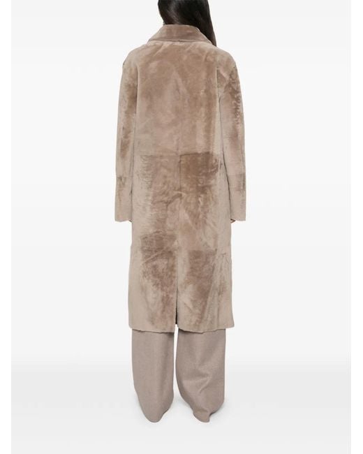 UTZON Natural Double-Breasted Reversible Shearling Coat