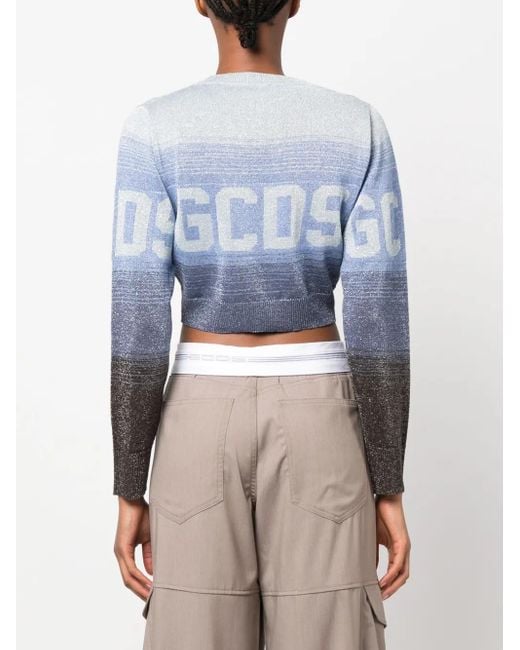 Pull Crop À Logo En Maille Intarsia Gcds en coloris Blue