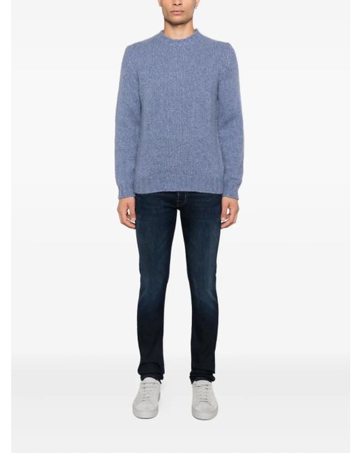 Fedeli Blue Ribbed Crew-Neck Sweater for men