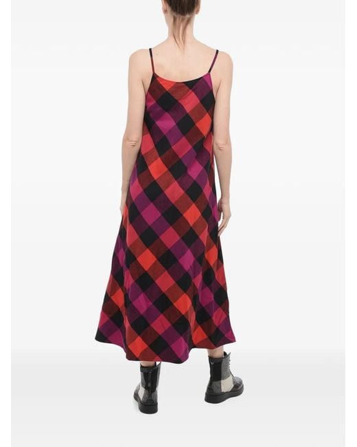Woolrich Red Checked-Pattern Midi Dress