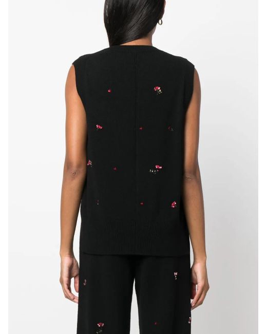 Barrie Black Floral-Embroidery Cashmere Jumper