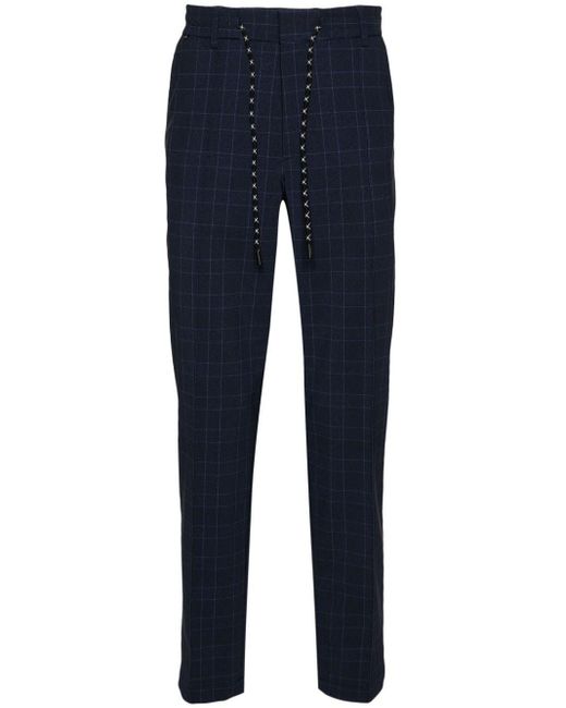 Boss Blue Checked Mid-rise Tapered Trousers for men