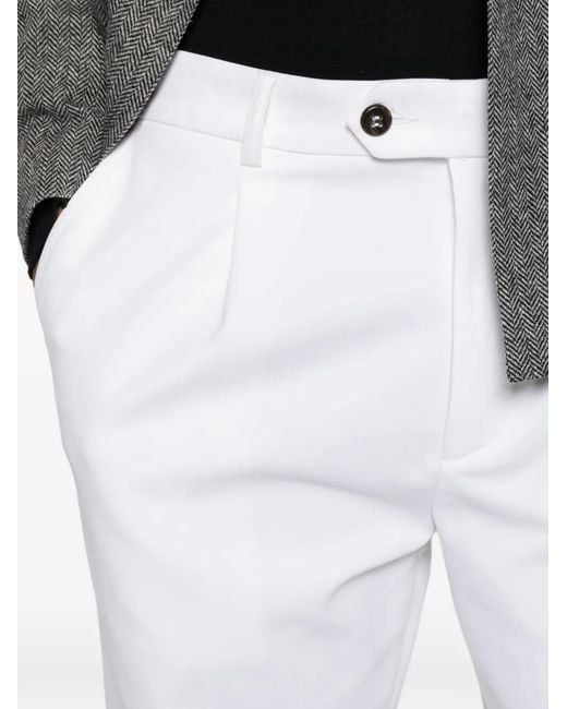 Eleventy White Pleated-Front Tailored Trousers for men