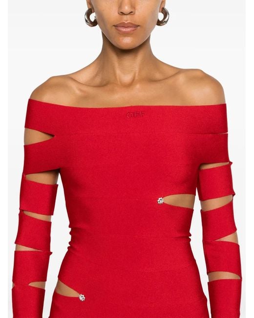 Off-White c/o Virgil Abloh Red Crystal-Embellished Mini Dress