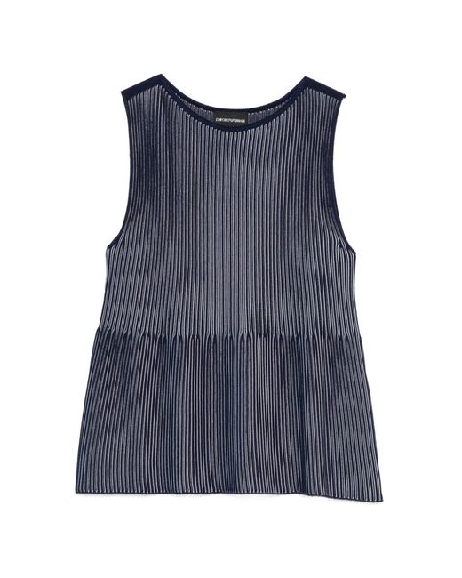Emporio Armani Blue Pleated Sleeveless Top