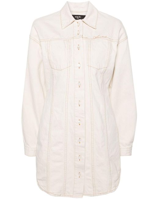 Amiri White Neutral Script Cotton Shirt Dress - Women's - Cotton