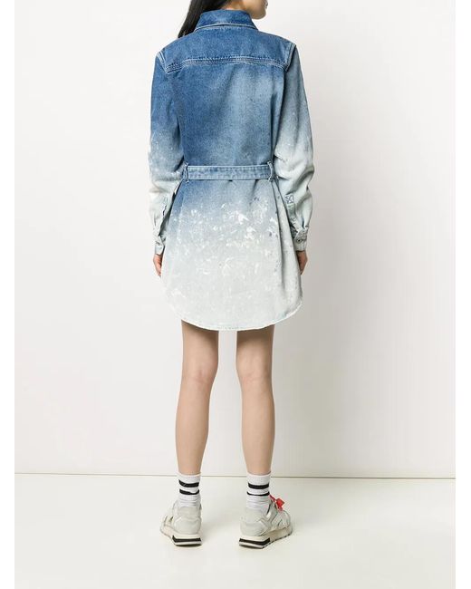 Off-White c/o Virgil Abloh This Printed Ombré Denim Dress In Blue