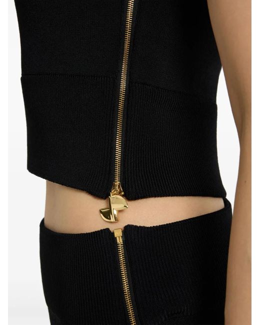 Patou Black One-Shoulder Ribbed Top