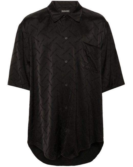 Balenciaga Satijnen Overhemd Met Logo Jacquard in het Black voor heren