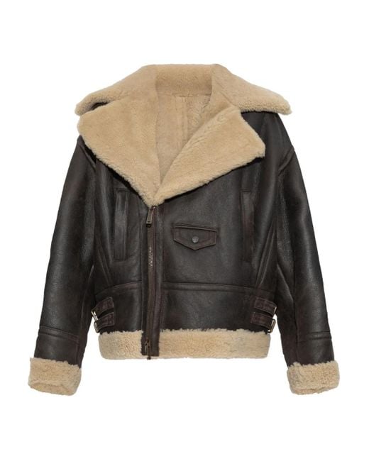 DSquared² Black Lederjacke mit Shearling-Kragen