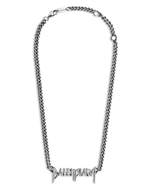 Balenciaga Blue Typo Metal Chain Necklace