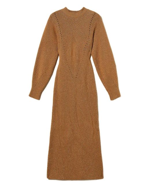 Twinset Brown Geripptes Lurex-Strickkleid