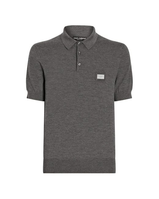 Dolce & Gabbana Gray Logo-Tag Virgin-Wool Polo Shirt for men
