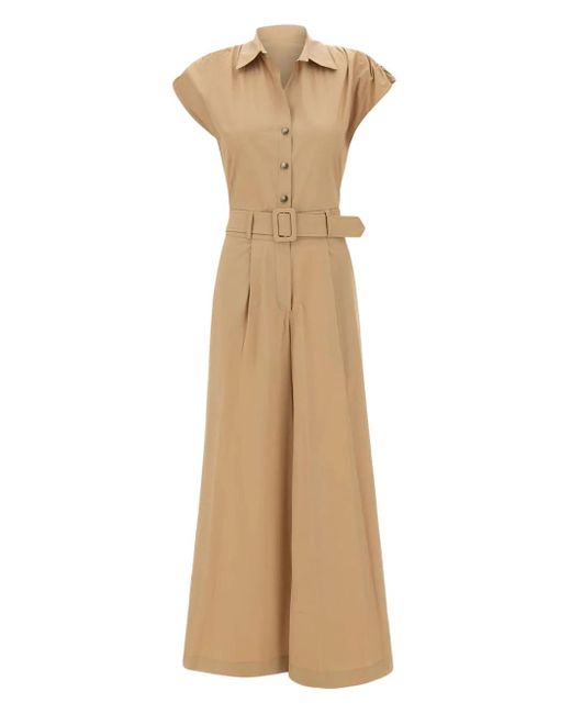 Kaos Natural Belted Shirt-Collar Jumpsuit