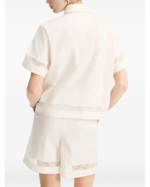 Marella White Lace-Trim Poplin Shirt