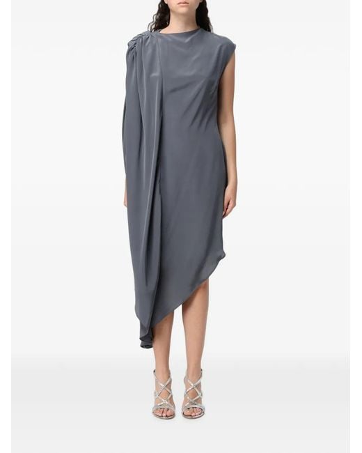 CRI.DA Blue Peonia Asymmetric Midi Dress