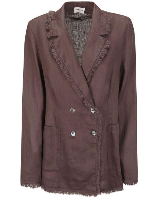 P.A.R.O.S.H. Brown Distressed Double-Breasted Linen Blazer