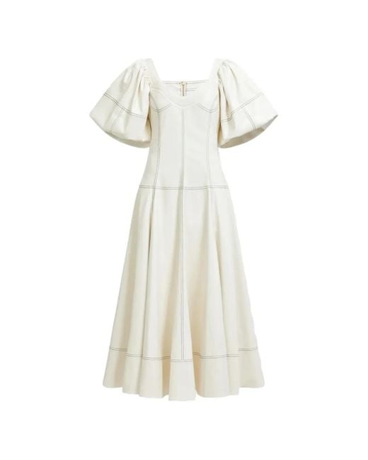 Aje. White Robe Mi-Longue Ether À Manches Bouffantes