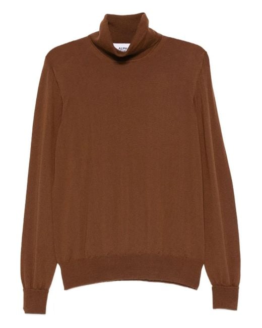 Alpha Studio Brown Roll-Neck Long-Sleeved Sweater for men