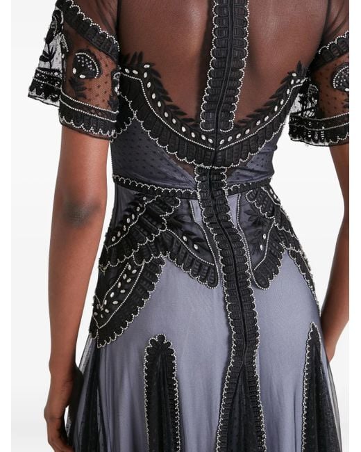 Temperley London Camile Geplooide Avondjurk Met Borduurwerk in het Black