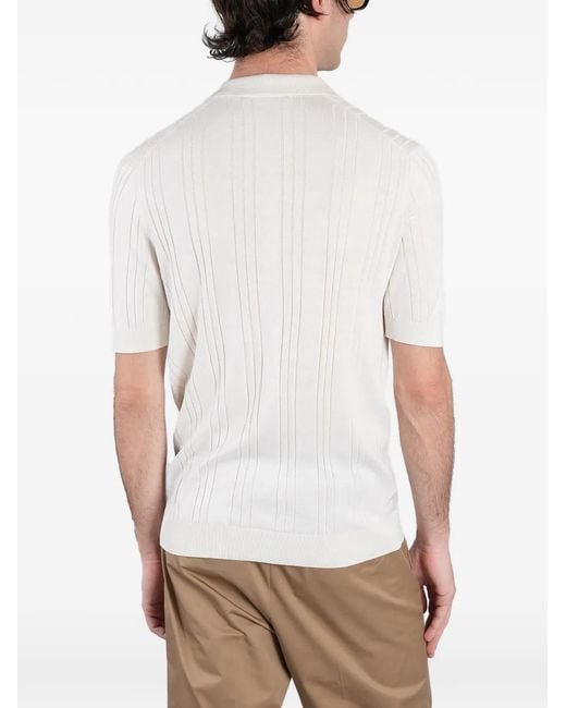 Tagliatore White Ribbed-Knit Short-Sleeve Polo Shirt for men