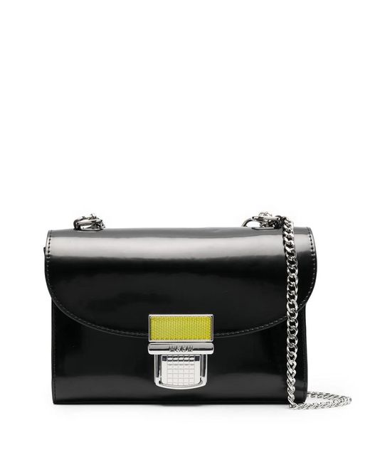 MSGM Black Brushed Faux Leather Crossbody Bag