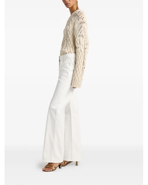 Momoní White Pantalon Évasé Luis À Poches Multiples