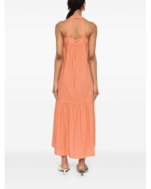 Twin Set Orange Halterneck Cotton Maxi Dress