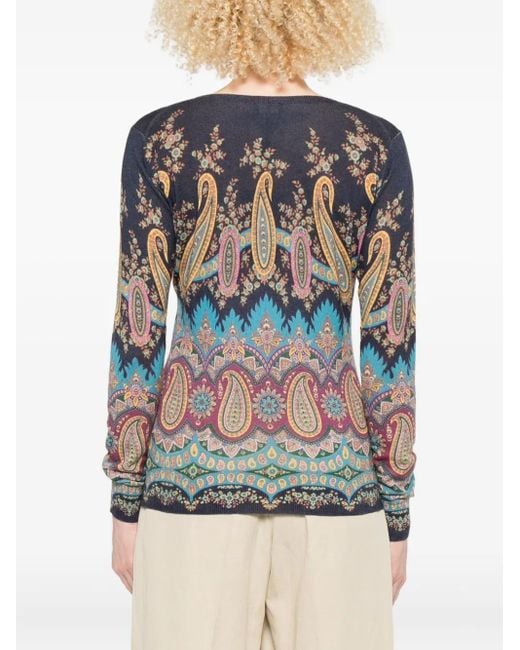 Etro Blue Paisley-Print V-Neck Sweater