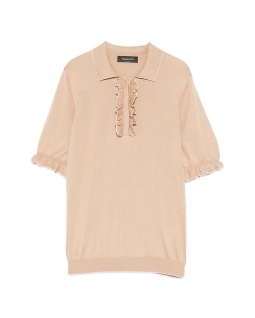 Fabiana Filippi Natural Polo En Maille À Volants