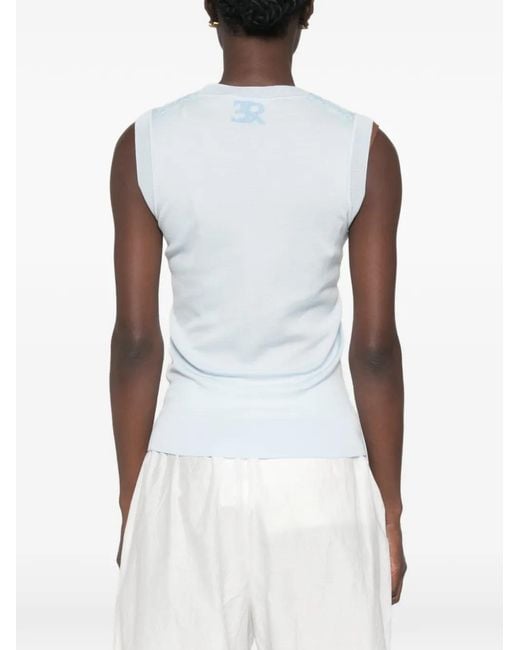 Ermanno Scervino Blue Lace-Trimmed Sleeveless Tank Top