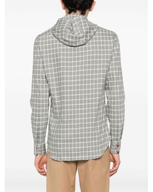 Kiton Gray Mariano Checked Hooded Shirt for men